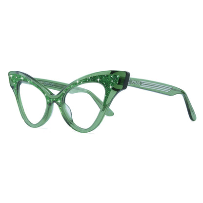 green vateye glasses frame with glitter detailing