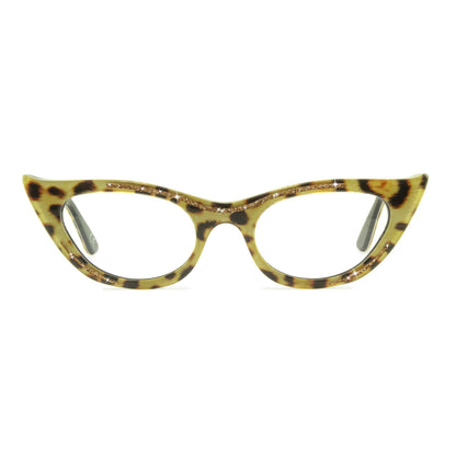 Leopard print cat-eye glasses on a white background