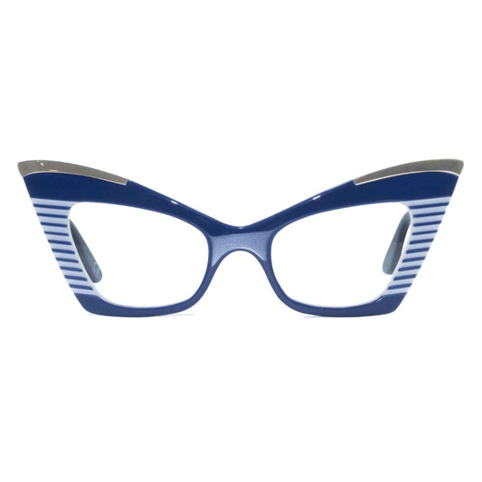 navy & white cat eye glasses