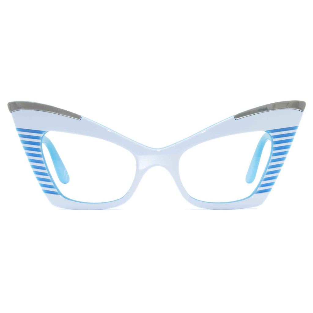 white & sky blue cat eye glasses