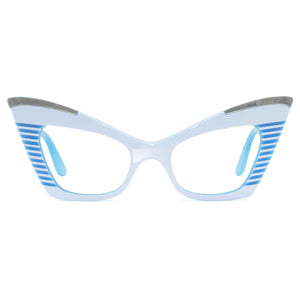 white & sky blue cat eye glasses