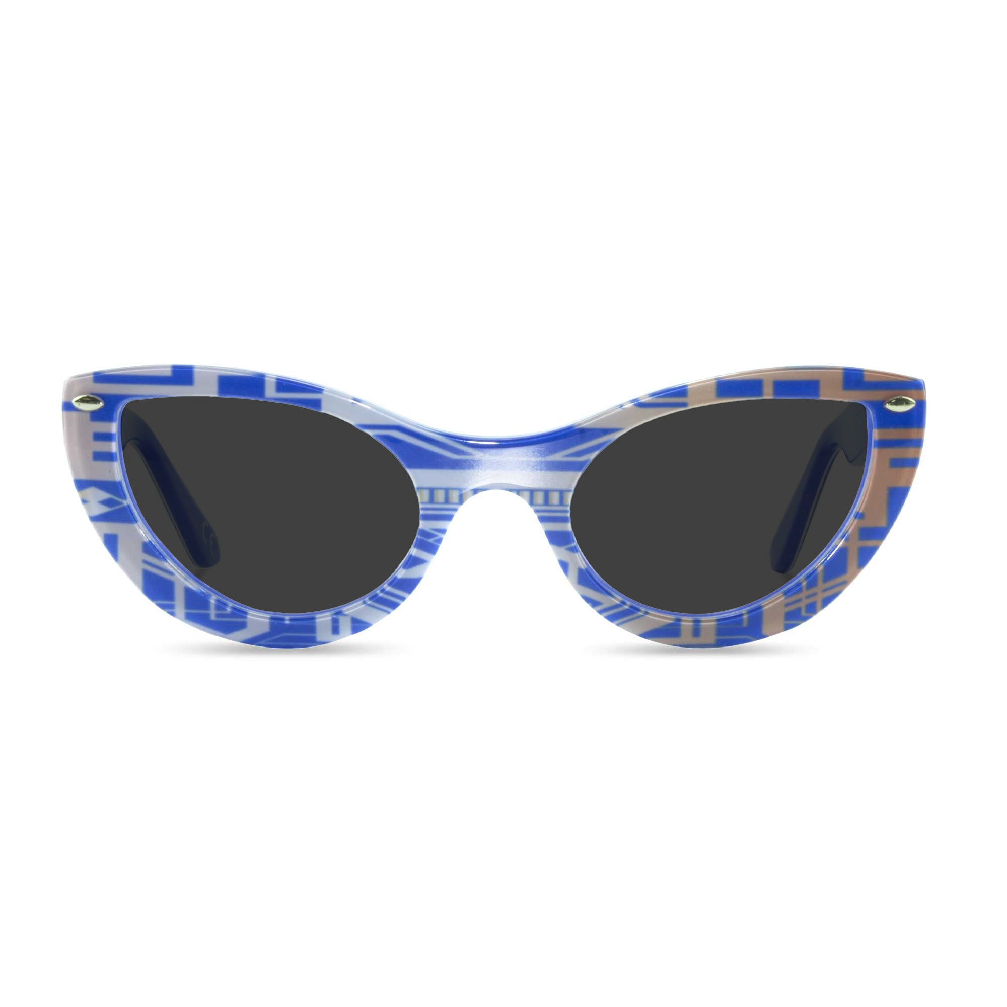 blue & gold cat eye sunglasses