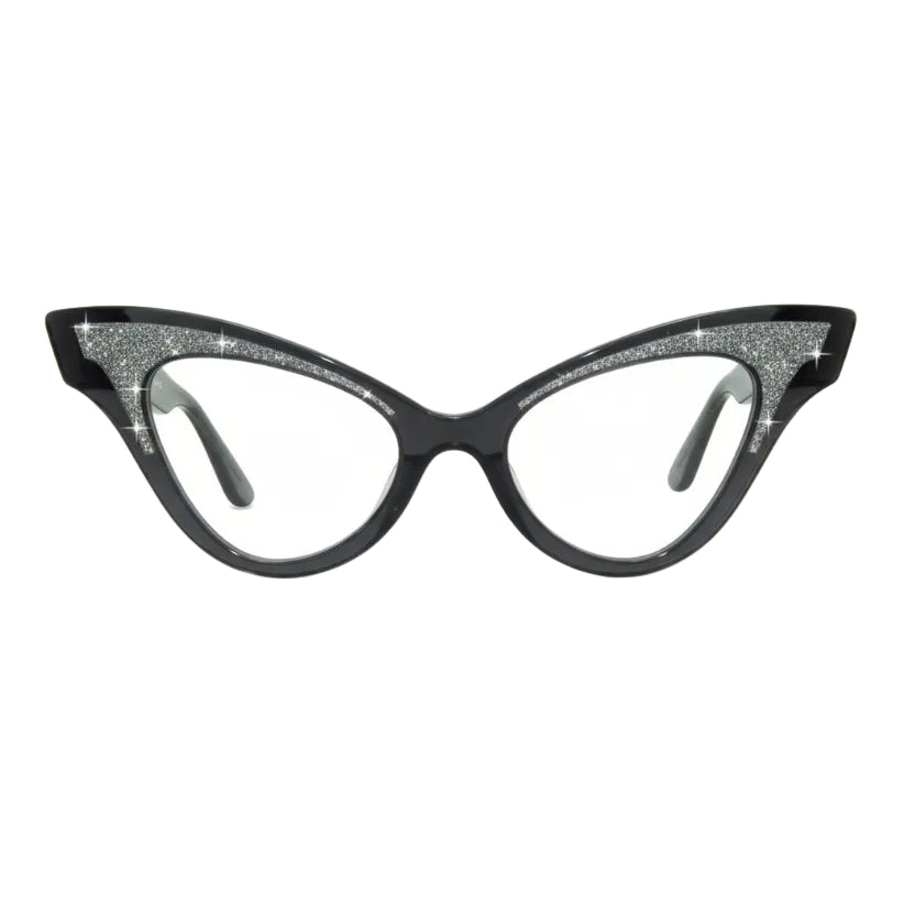 clear black winged cat eye glasses