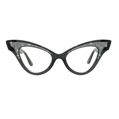 clear black winged cat eye glasses