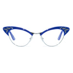 Load image into Gallery viewer, blue &amp; gold cat eye glasses front view

